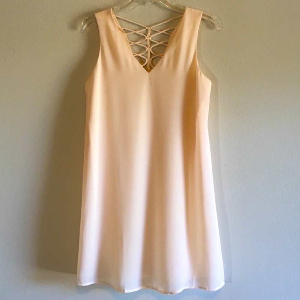NWT Caged Back Slip Dress Tank Swing Mini Midi Openback Sleeveless Neutral Cream - Picture 7 of 9